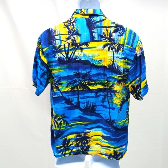 Vintage Ocean Current Hawaiian Shirt Men XL Blue Palm Tree Sun Set Print....... - Picture 3 of 8
